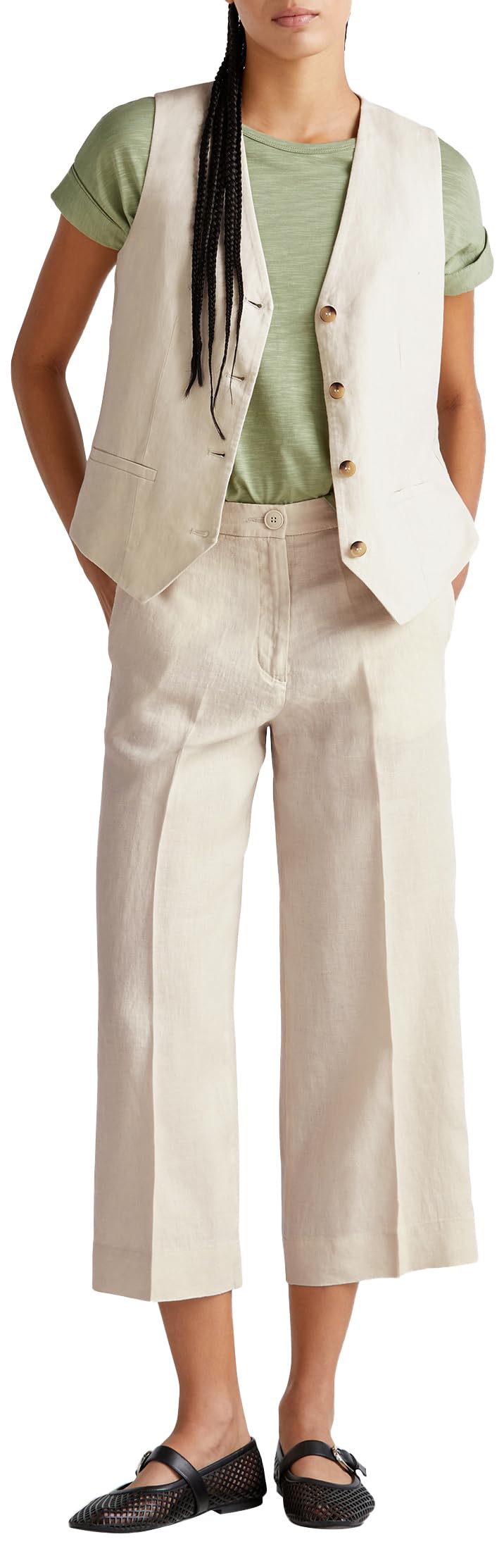 Benetton Pantaloni 4AGHDF08M Pantalone Donna Lino Beige