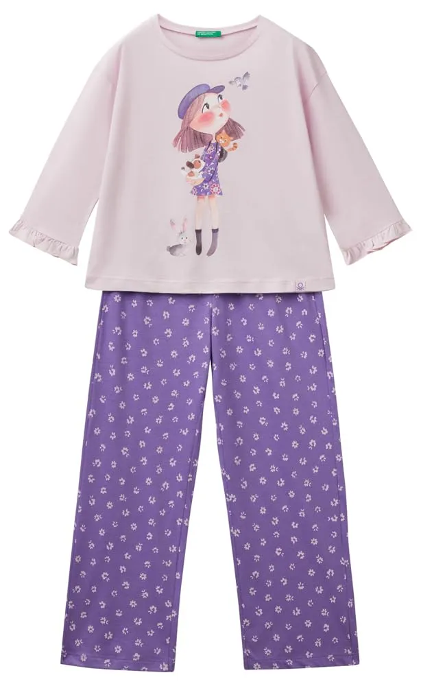 Benetton pigiama donna jersey manica lunga con stampa