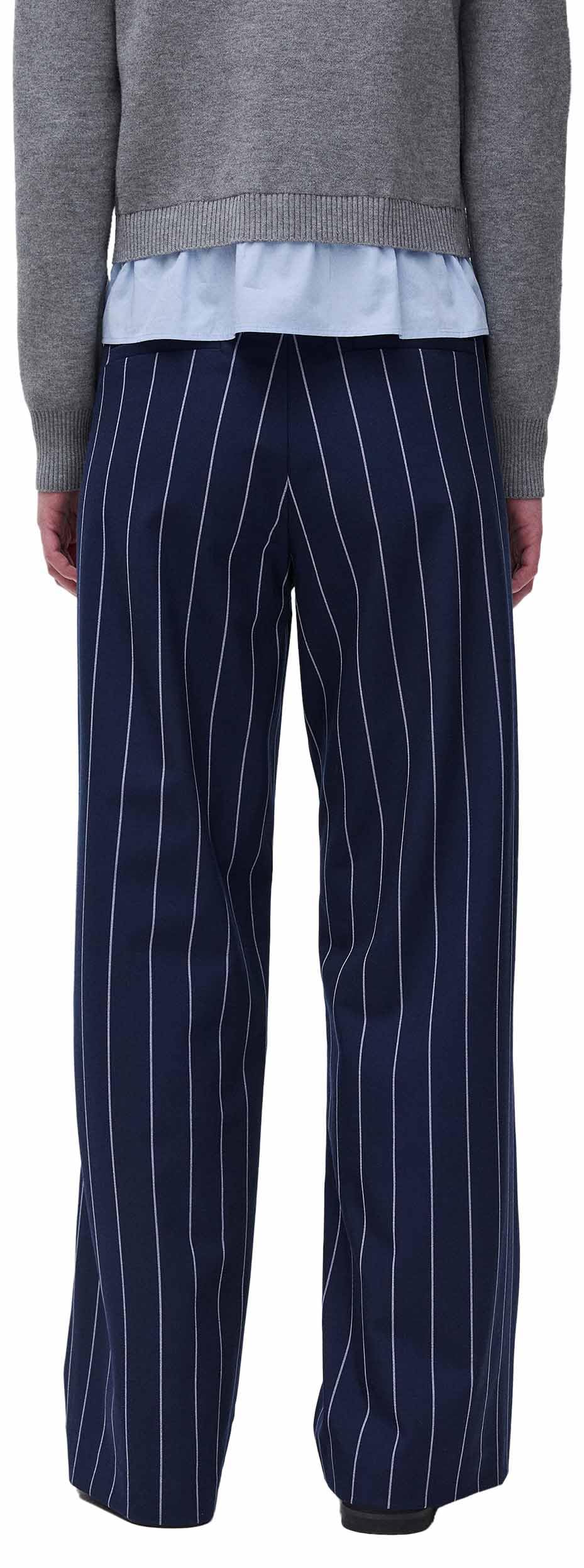 Benetton Pantaloni Gessati Donna 38 Gamba Larga