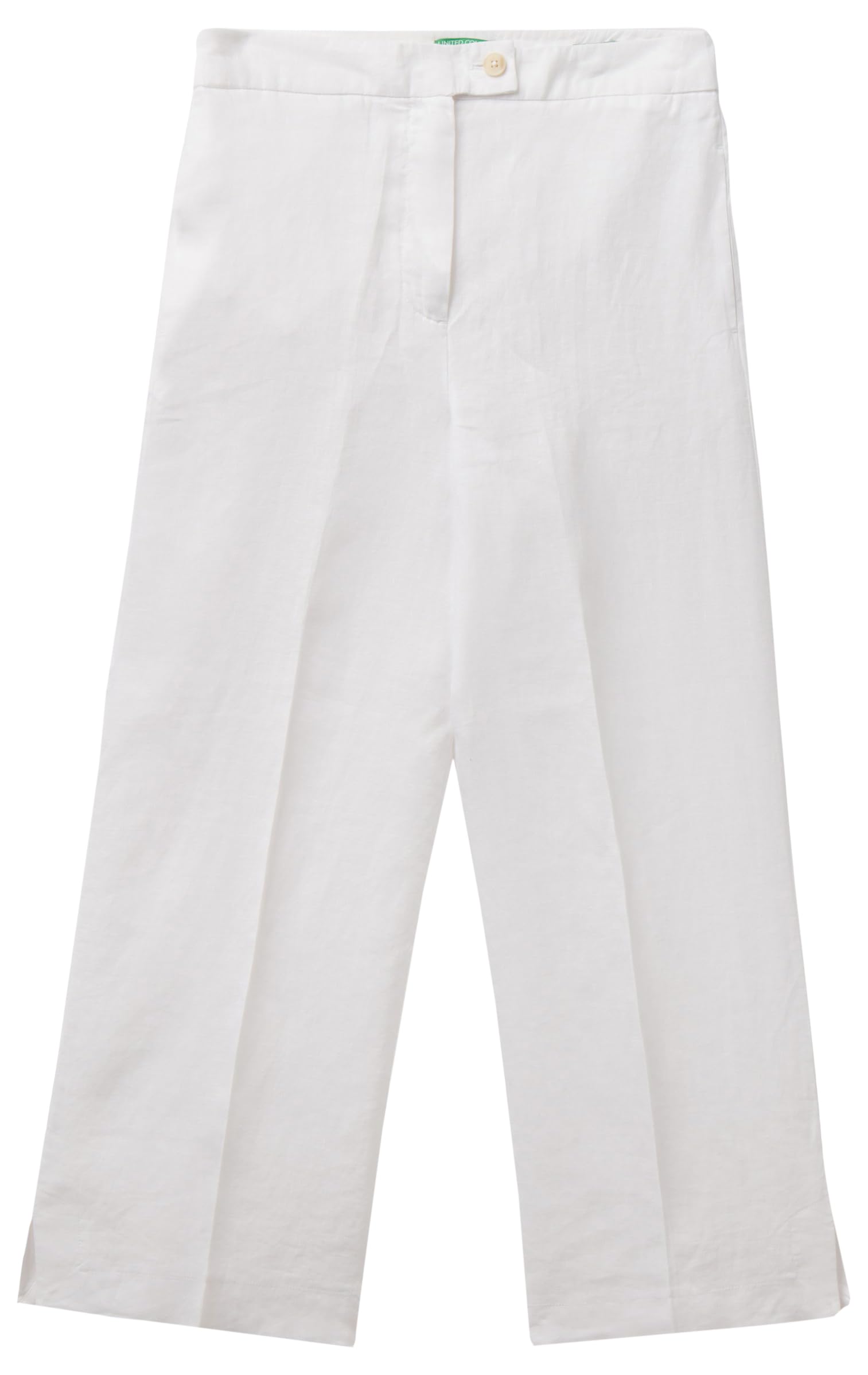 Benetton Pantaloni Donna Lino Cropped con Spacco