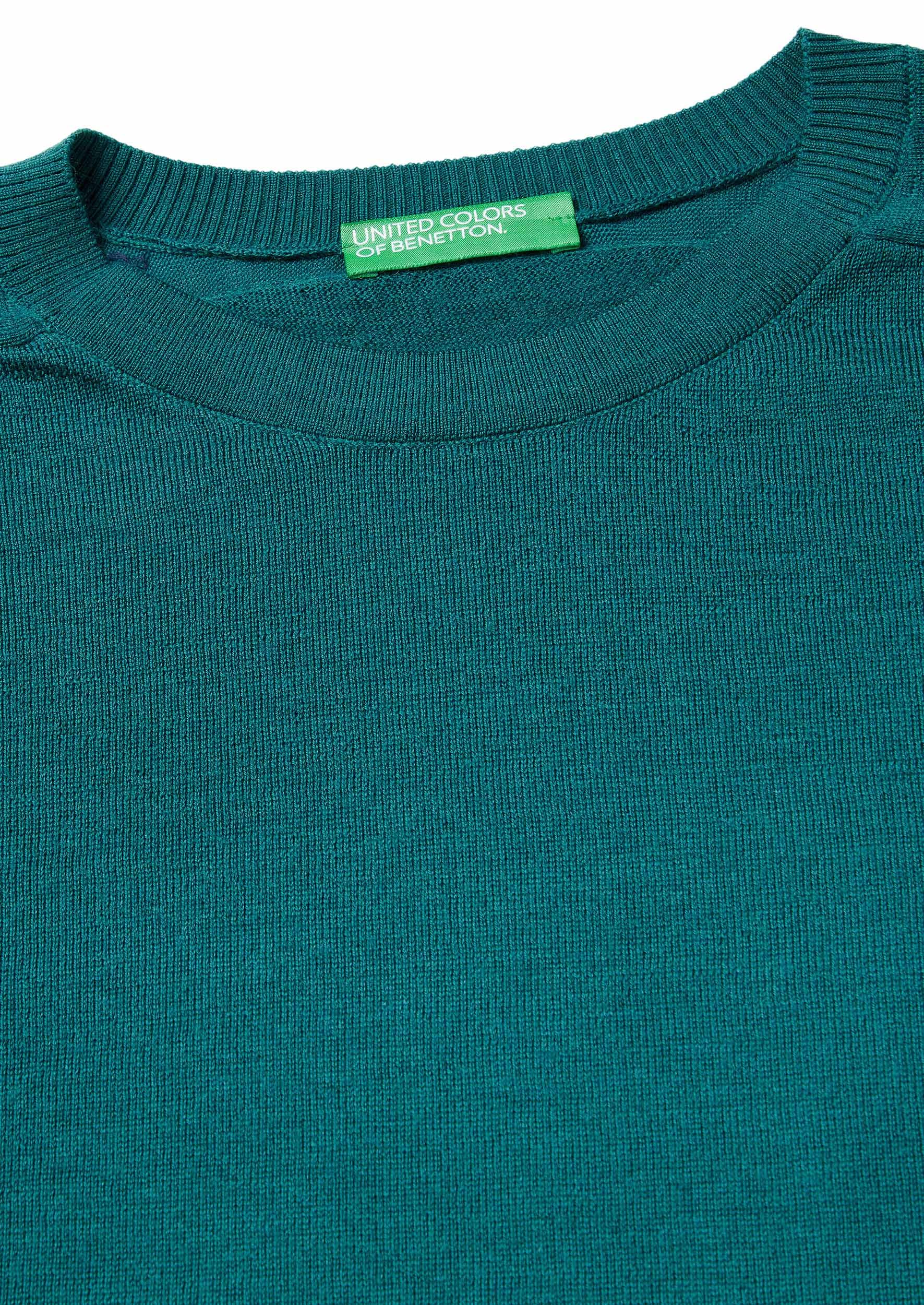 Benetton Maglia Lana Merino Donna Verde Girocollo