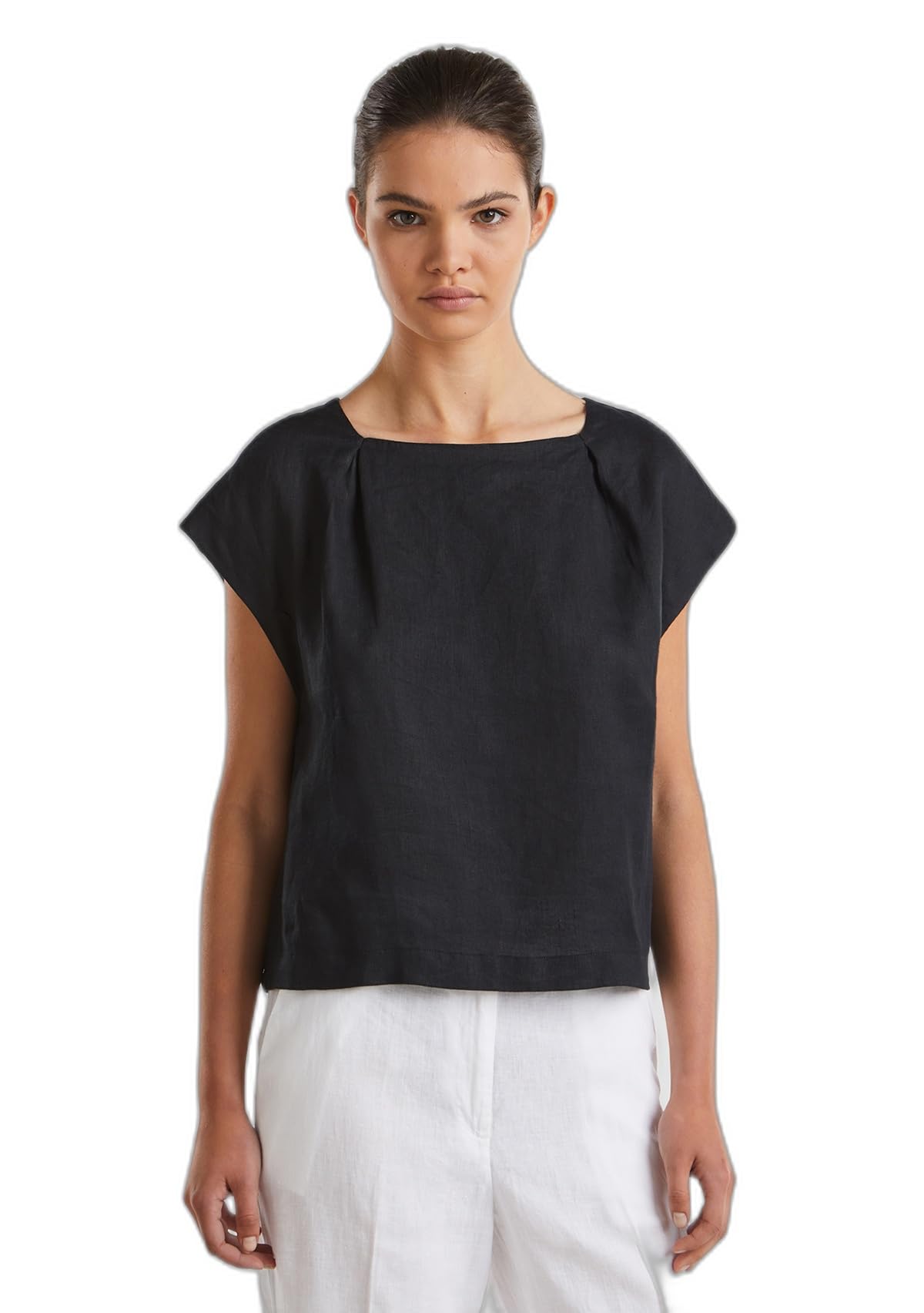 Benetton Blusa 5bmldq079 Donna Rossa in Lino