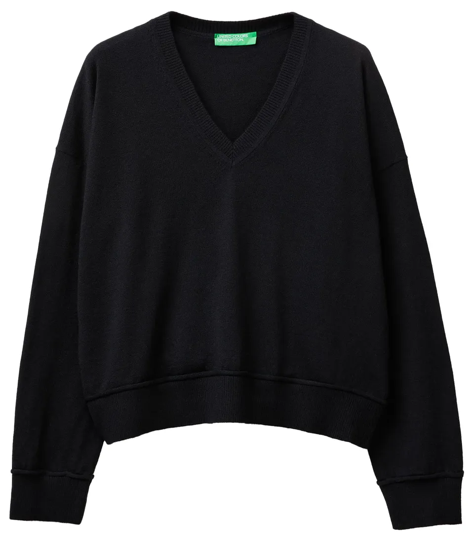 Benetton Maglieria 1y6sd403o maglia scollo V nera XXS
