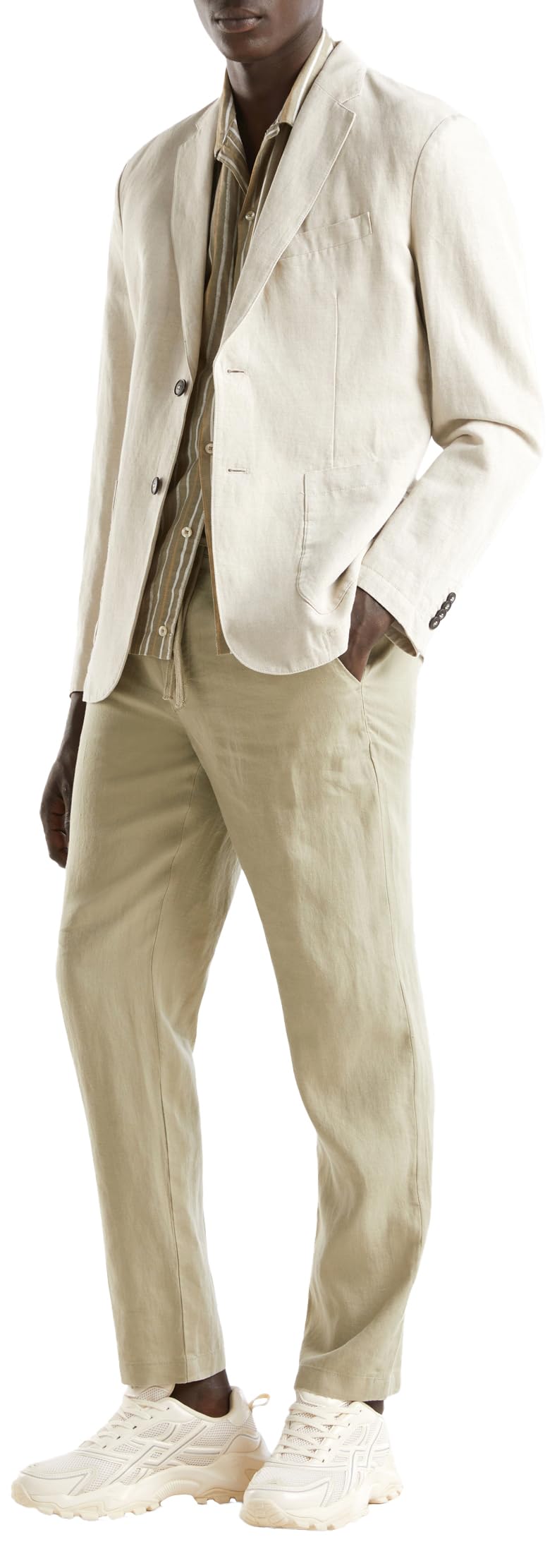 Benetton 4AGHUF00M Pantalone Uomo Verde Militare 42 in Lino
