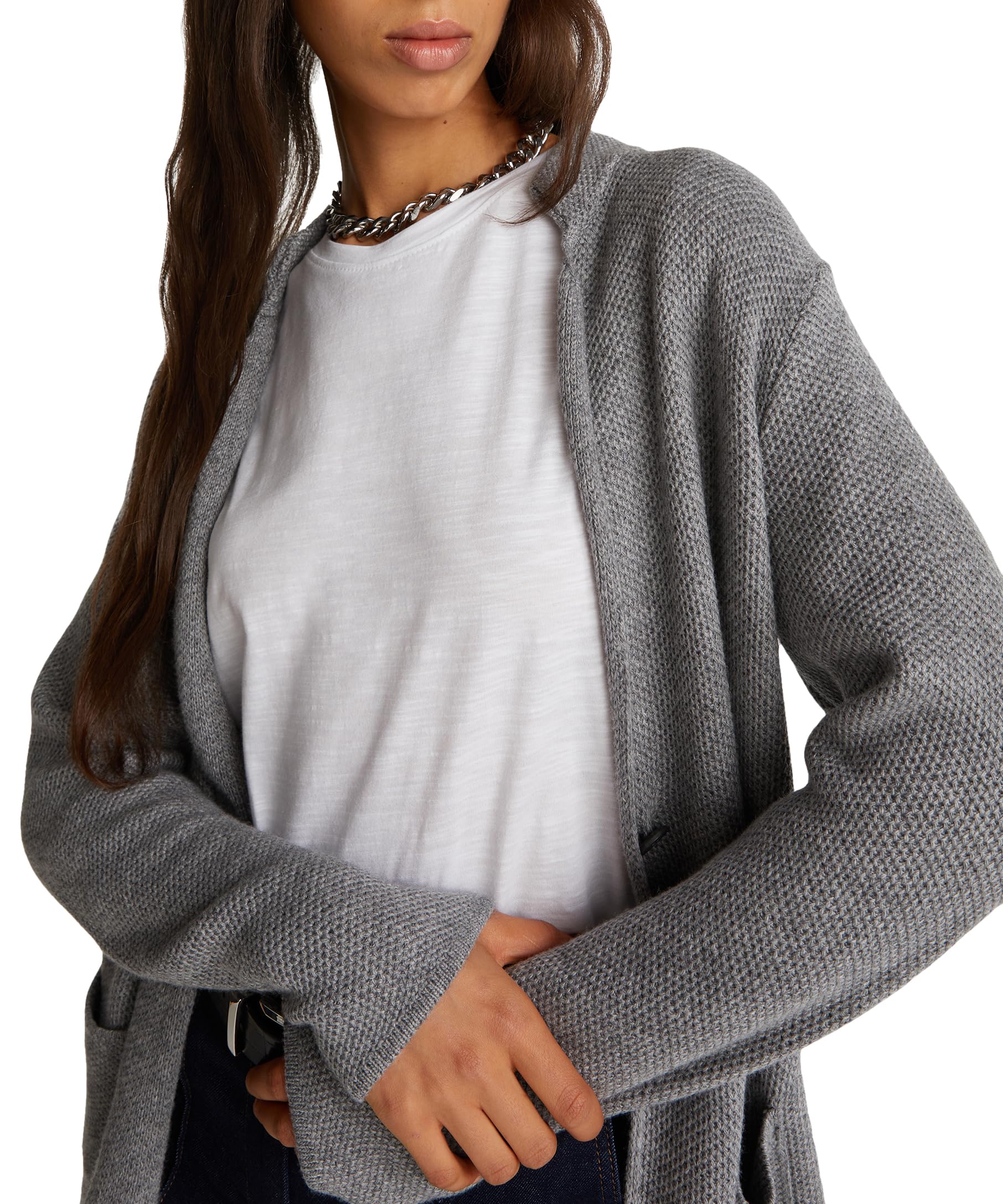 Benetton Giacca Donna Manica Lunga Grigio Chiaro