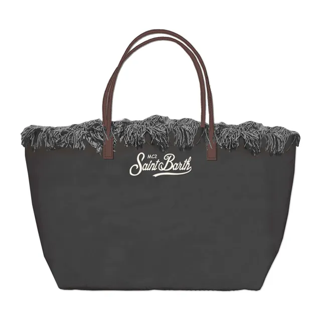 MC2 Saint Barth City Bag Fringe Mid borsa canvas nero