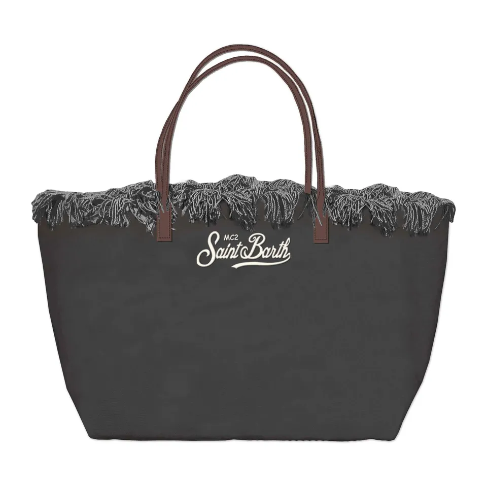 MC2 Saint Barth City Bag Fringe Mid borsa canvas nero