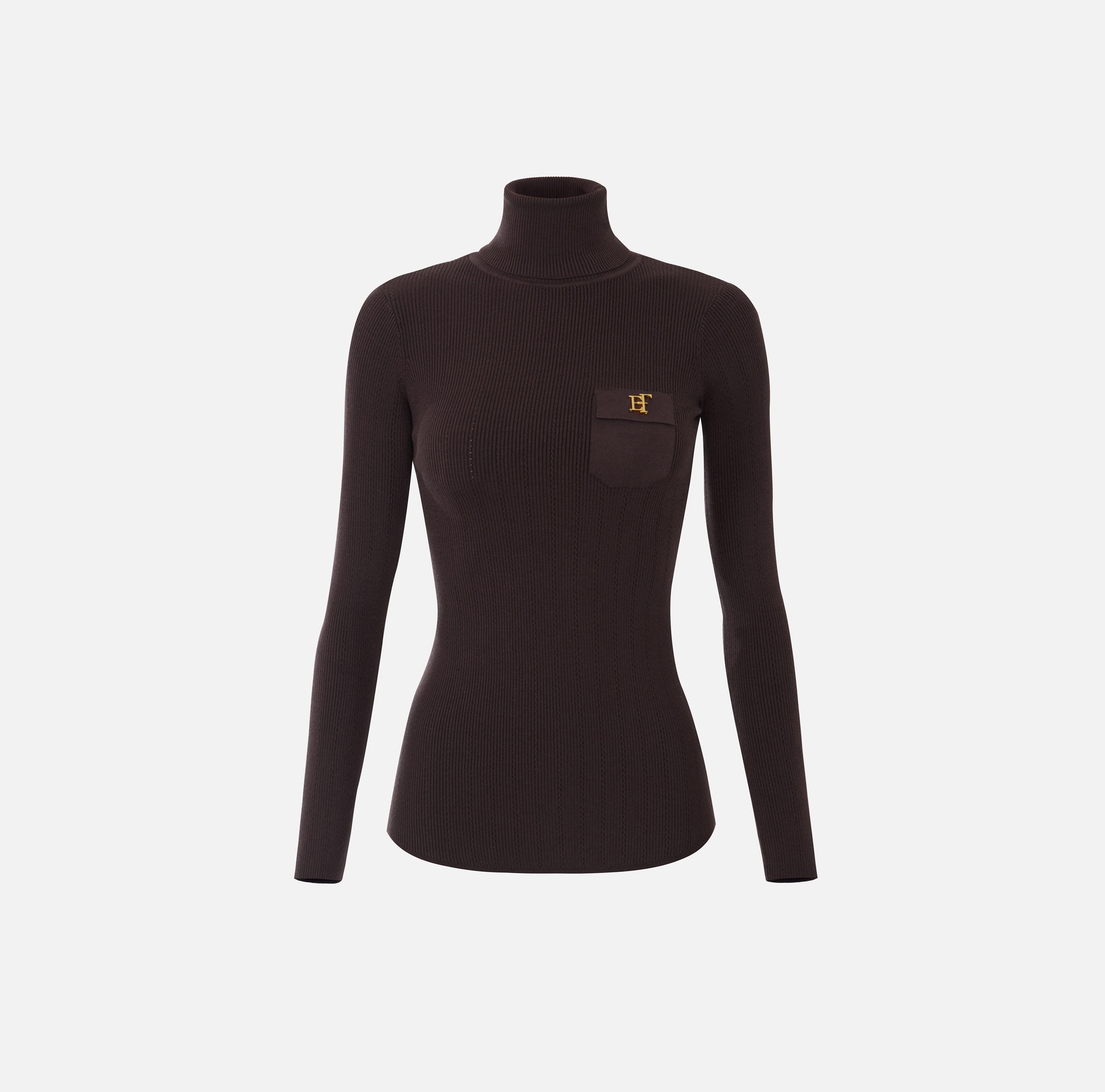Elisabetta Franchi MK05B66E2 Maglia Dolcevita Dark Chocolate