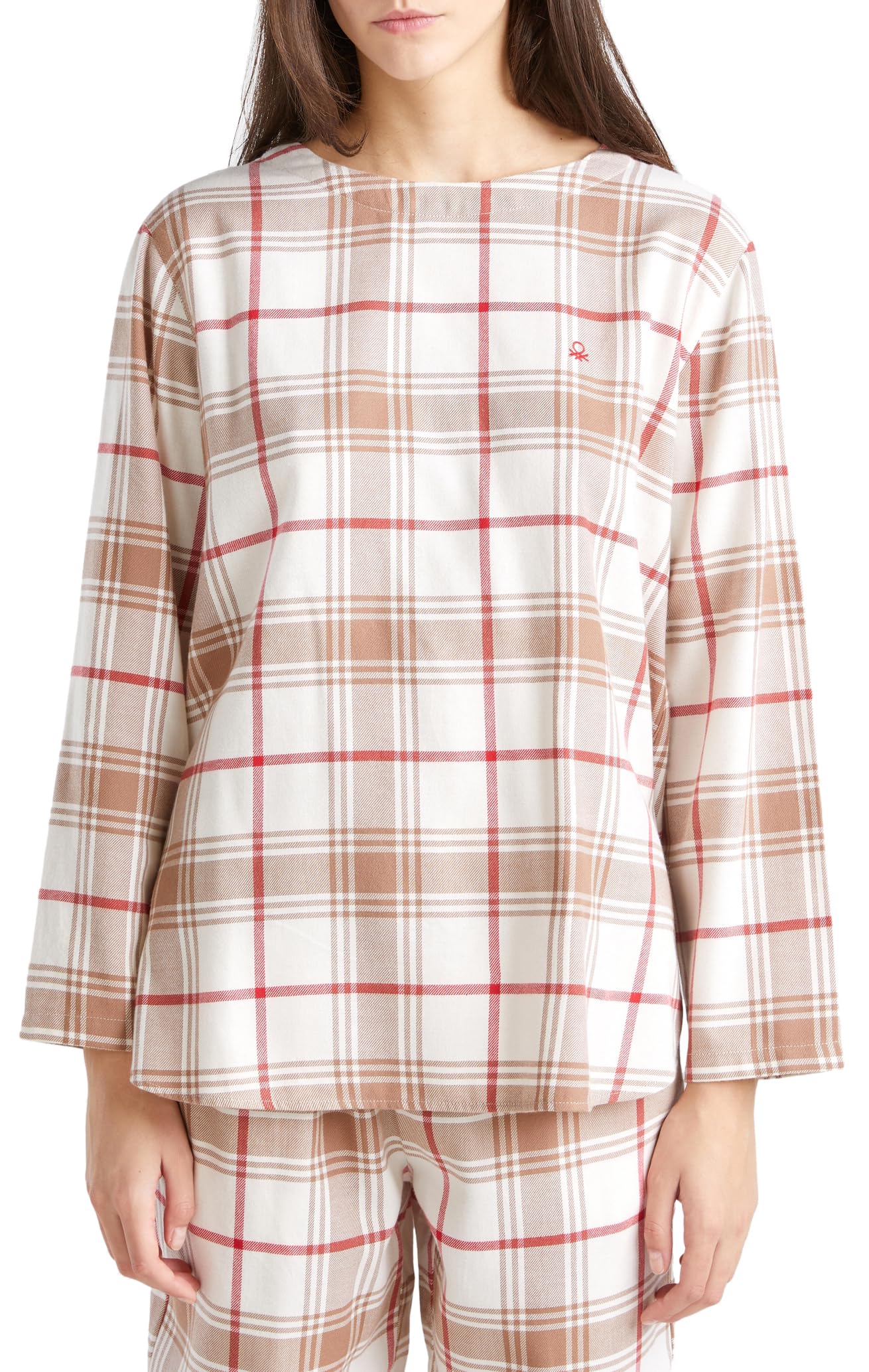 Benetton maglia pigiama donna flanella tinto filo taglia L