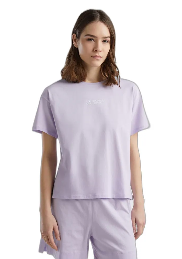 Benetton Pigiama Donna T-Shirt S Malva 26g Logo