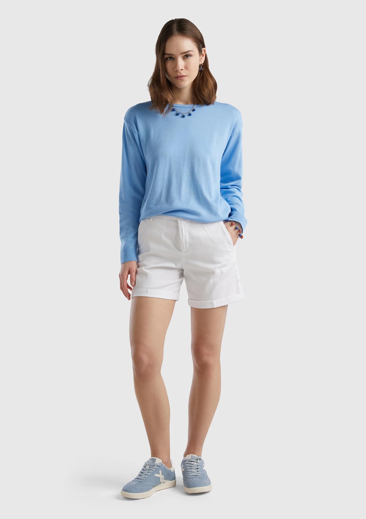 Benetton Bermuda Donna Cotone Stretch Bianco Ottico 101