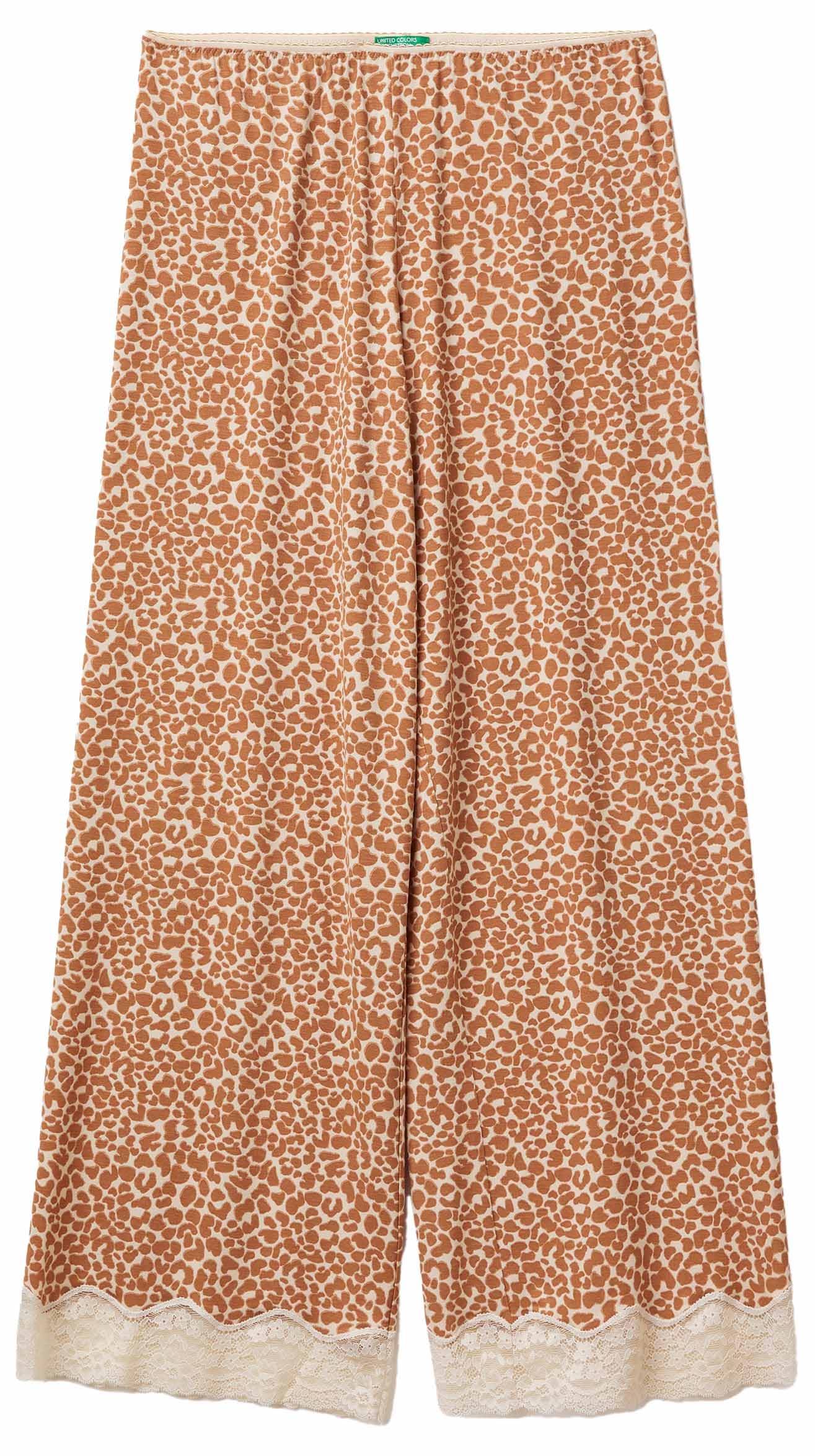 Benetton Pantaloni Donna XXS Larghi Viscosa con Pizzo