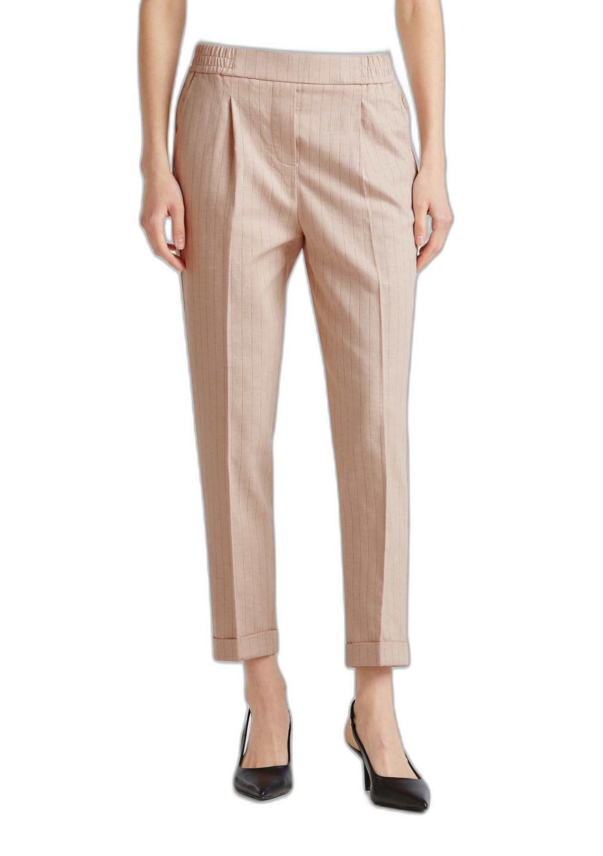 Benetton Pantaloni Donna cotone lino gessati Blu regular
