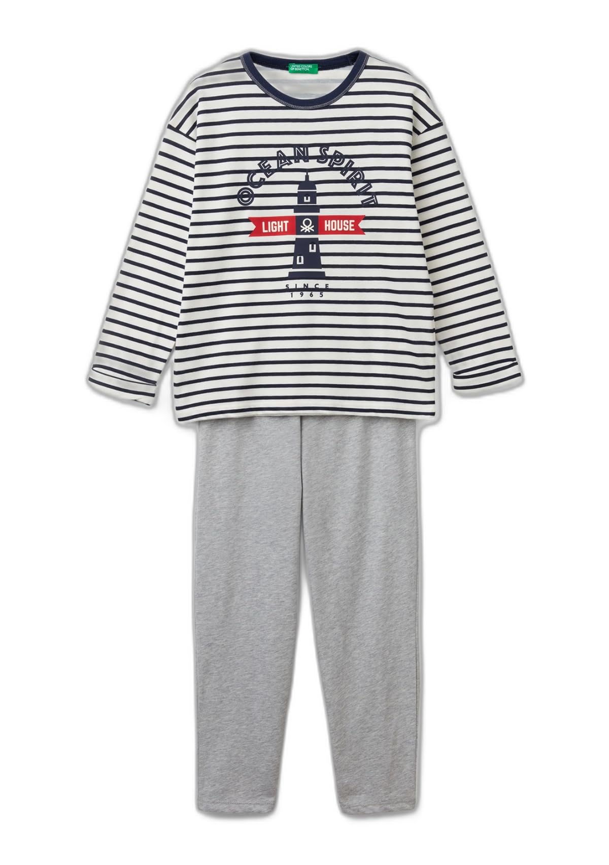 Benetton Pigiama Maglia+Pantalone a Righe Stampa Davanti
