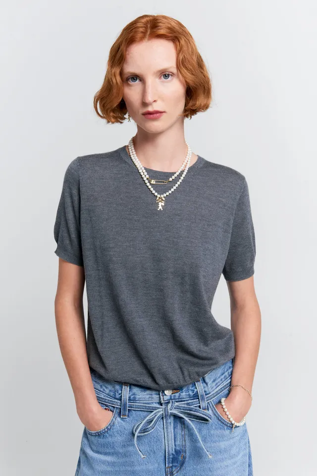Karen Walker Fleur T-Shirt maglia Charcoal Marle cashmere