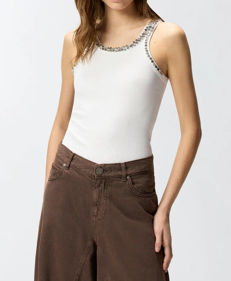 Pinko Coriandoli 104109 A35Y canotta donna bianco costine