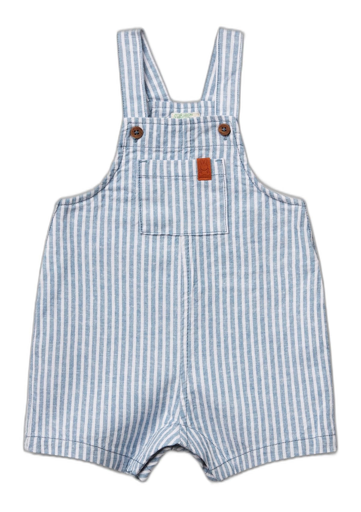 Benetton Salopette Bimbi 12 Mesi Misto Lino Rigato Tasche