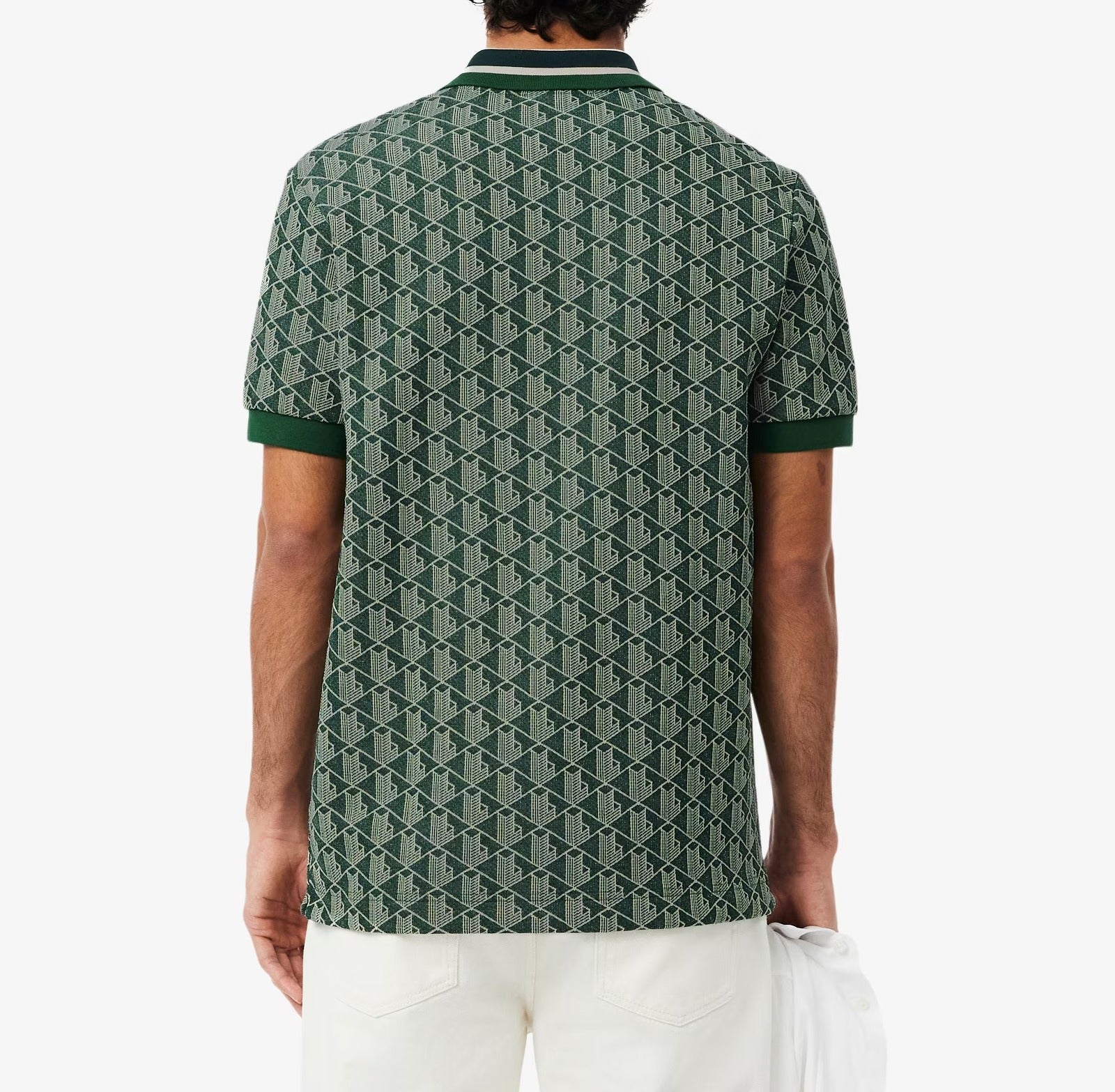 Lacoste DH1417 polo jacquard monogram verde uomo