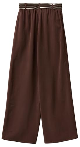 Benetton Pantaloni Gamba Ampia Donna Marrone