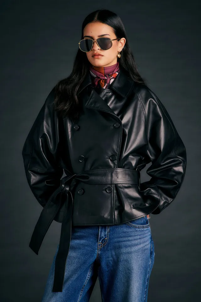 Karen Walker Underground Coat cappotto pelle nero cropped
