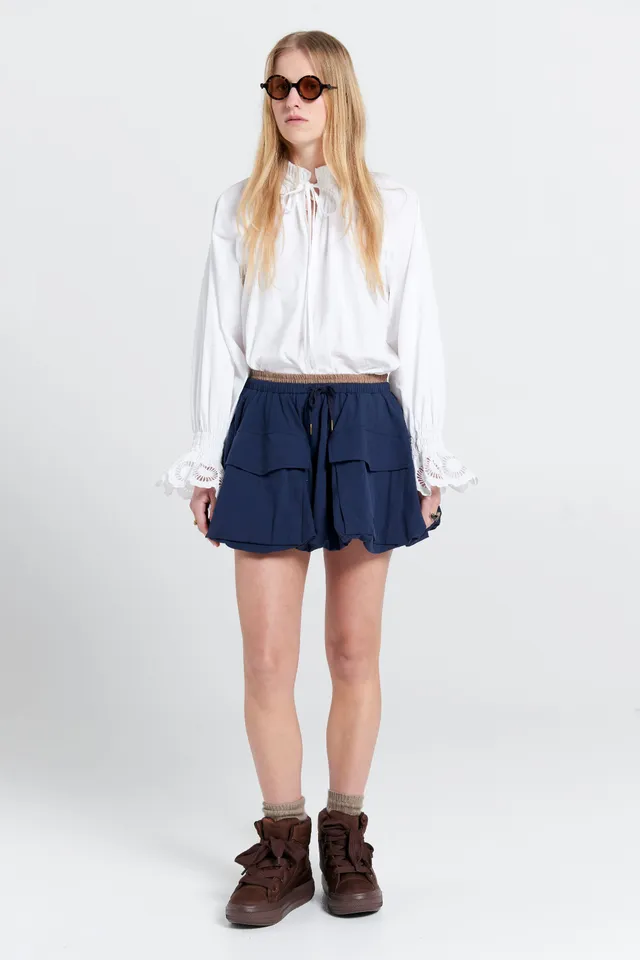 Karen Walker College Skirt gonna Navy cotone organico
