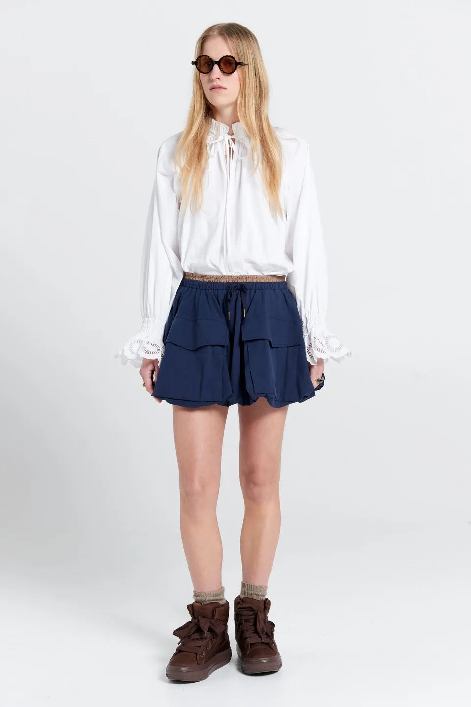 Karen Walker College Skirt gonna Navy cotone organico