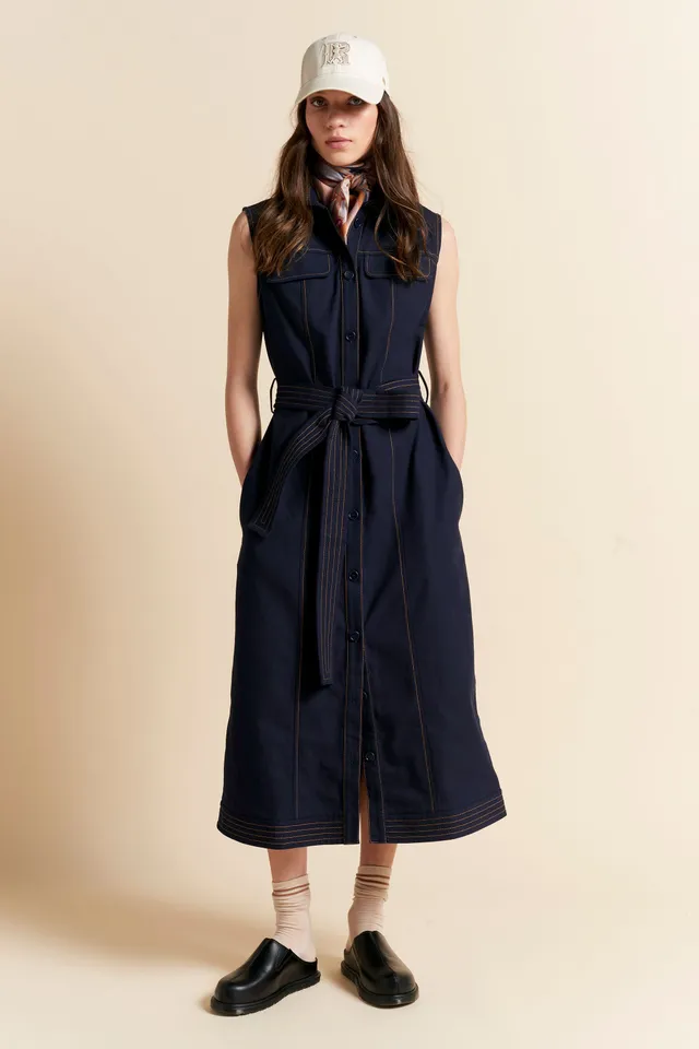 Karen Walker Odette abito navy cotone con tasche