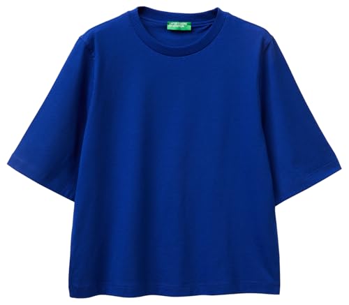 Benetton 3BL0E17G5 T-Shirt Donna Blu XS Boxy