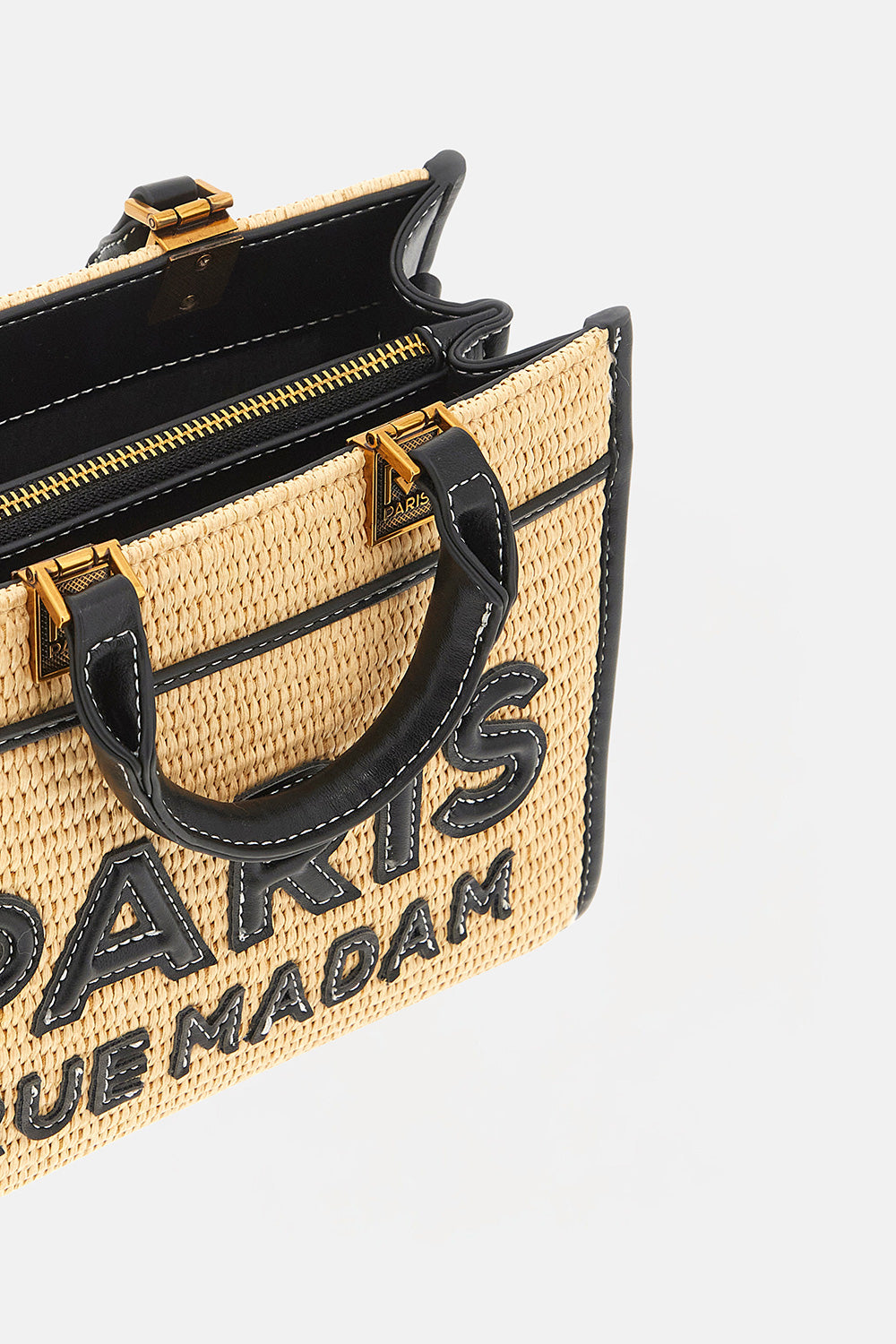 Rue Madam Iconique tote bag donna paglia black mini