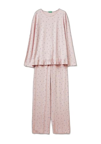 Benetton Set Pigiama Donna Viscosa XS Blu Ruches