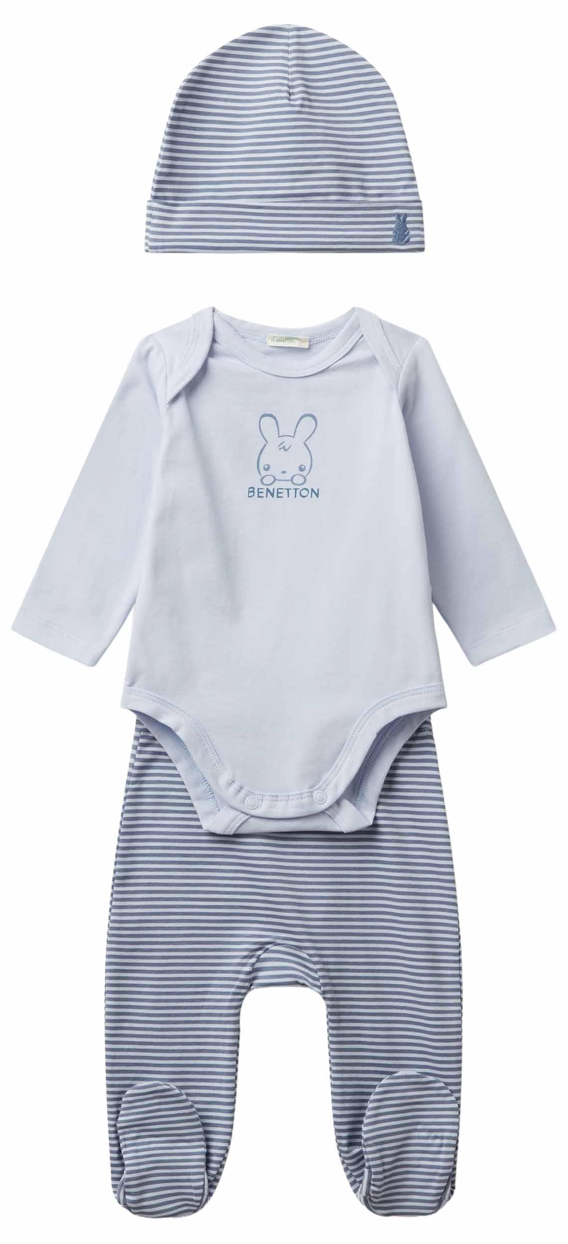 Benetton Set Body Pantalone Berretto Neonato Jersey Rosa