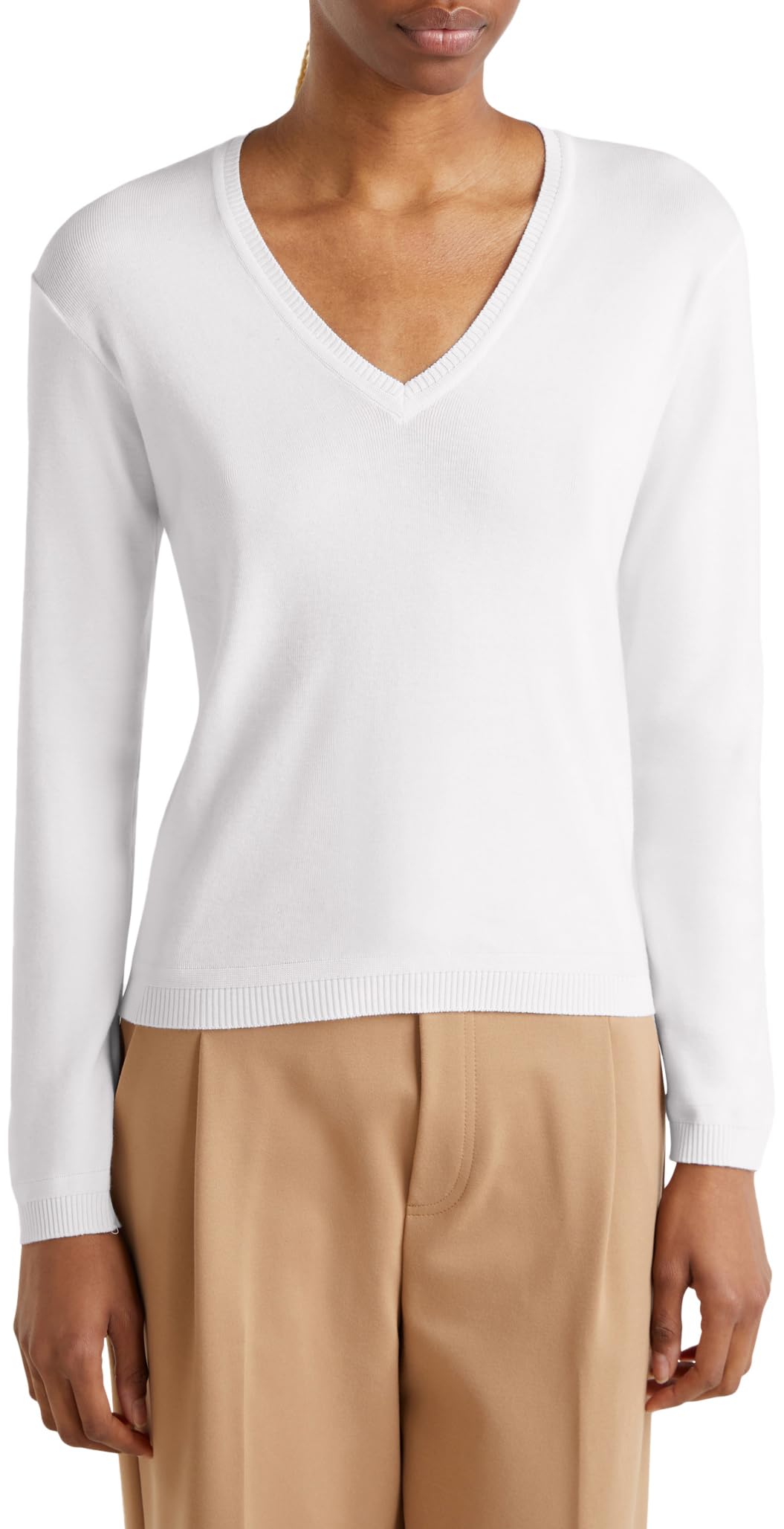 Benetton 1091d4625 Maglione Donna Bianco Scollo V XXS