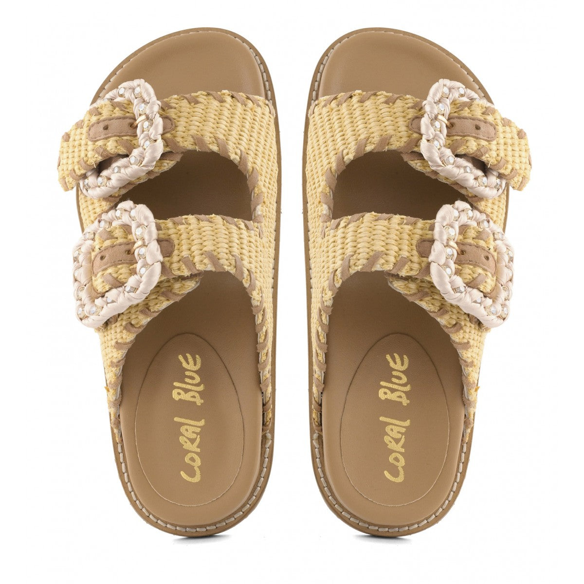 Coral Blue CB.K226 02 Sandalo Raffia Natural Pelle