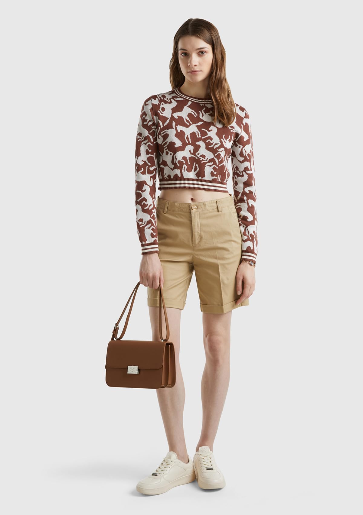 Benetton Bermuda Donna Beige 393 Tg 36 Cotone Stretch