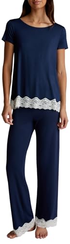 Benetton Pantaloni e Jeans Pantalone Lungo Donna Viscosa con Pizzo
