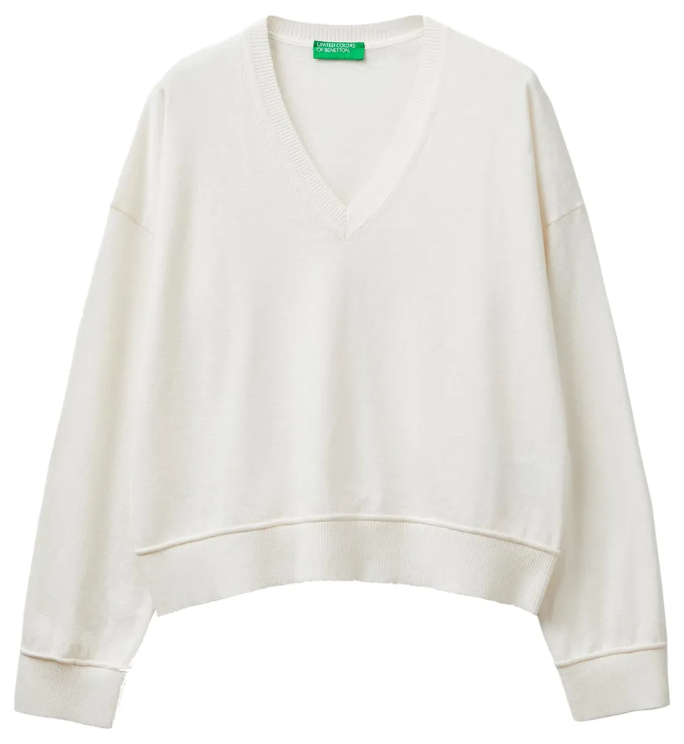 Benetton Maglieria 1y6sd403o maglione bianco XXS scollo a V