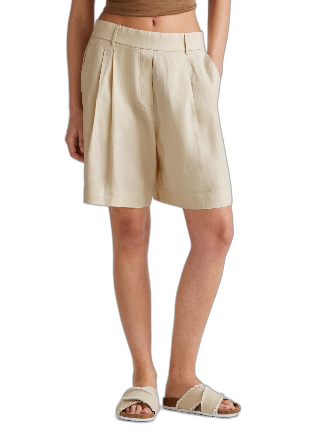 Benetton Bermuda Lino Pantalone Corto Doppia Pince