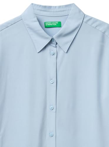 Benetton 5WPWDQ0B1 Camicia Blu Viscosa Regular
