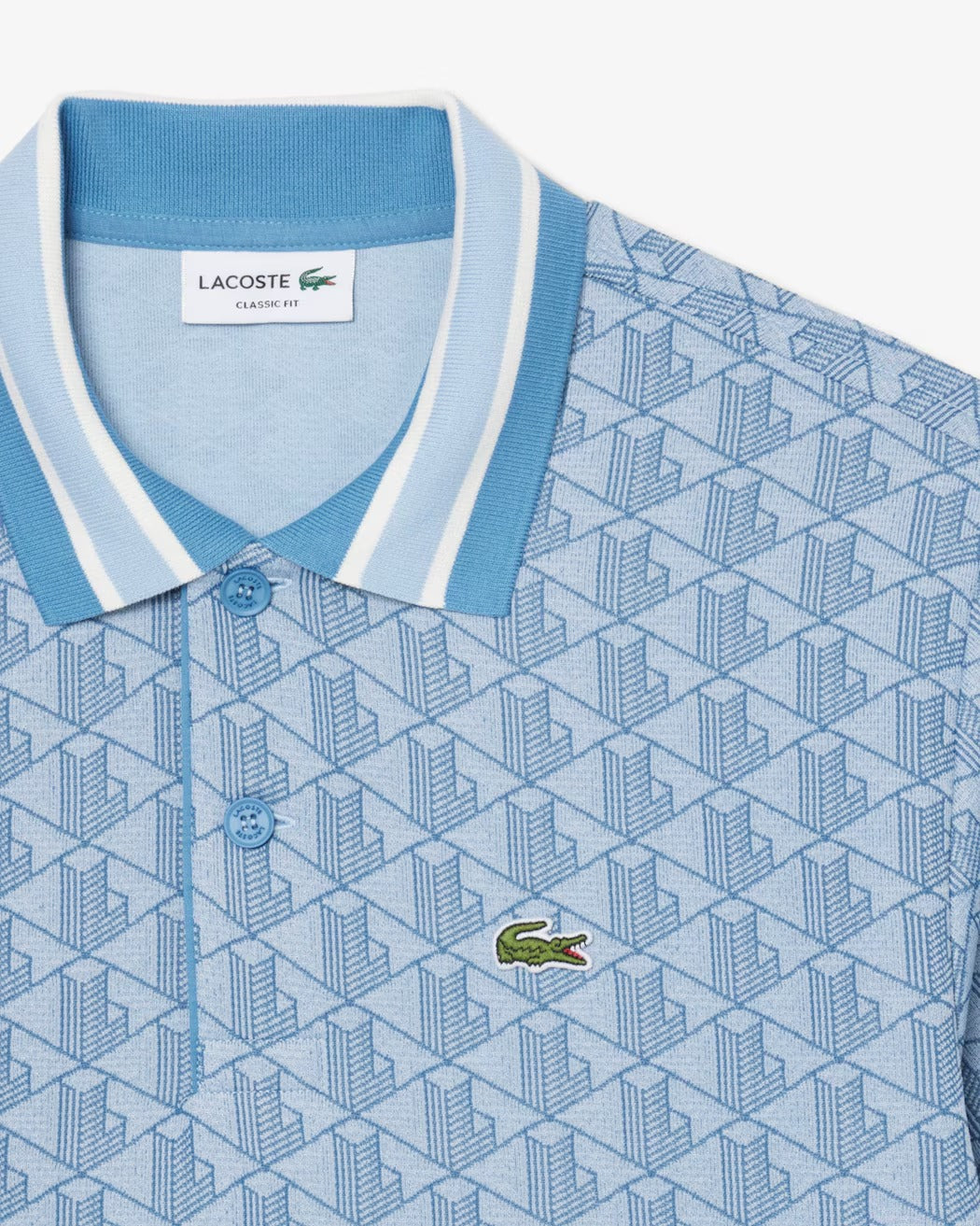 Lacoste DH1417 polo uomo azzurra jacquard monogram