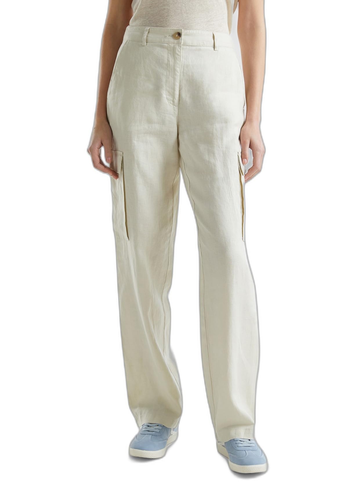 Benetton Pantaloni Donna lino cargo Beige 152 taglia 36