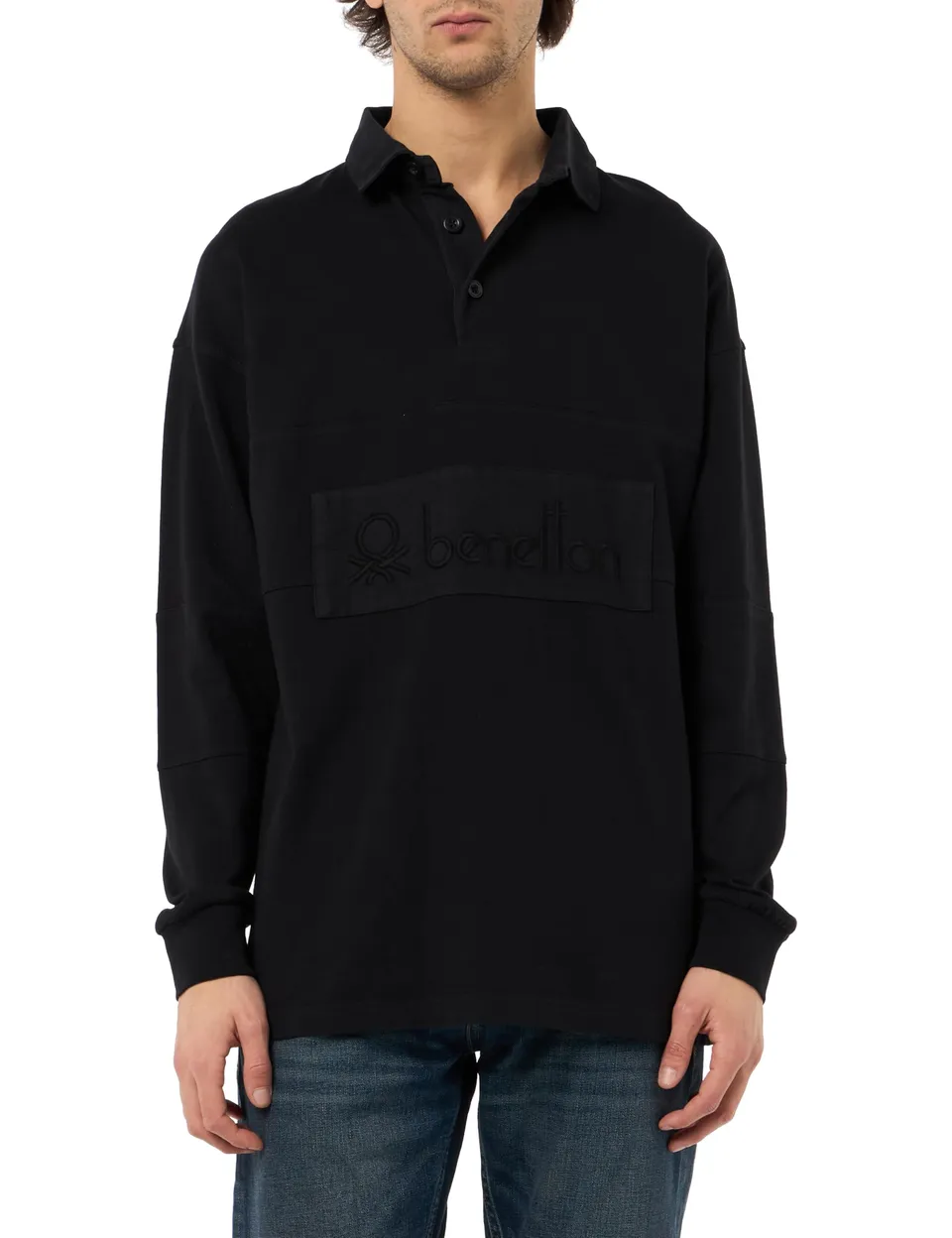 Benetton Polo Uomo Rugby Manica Lunga Cotone Tinto Capo