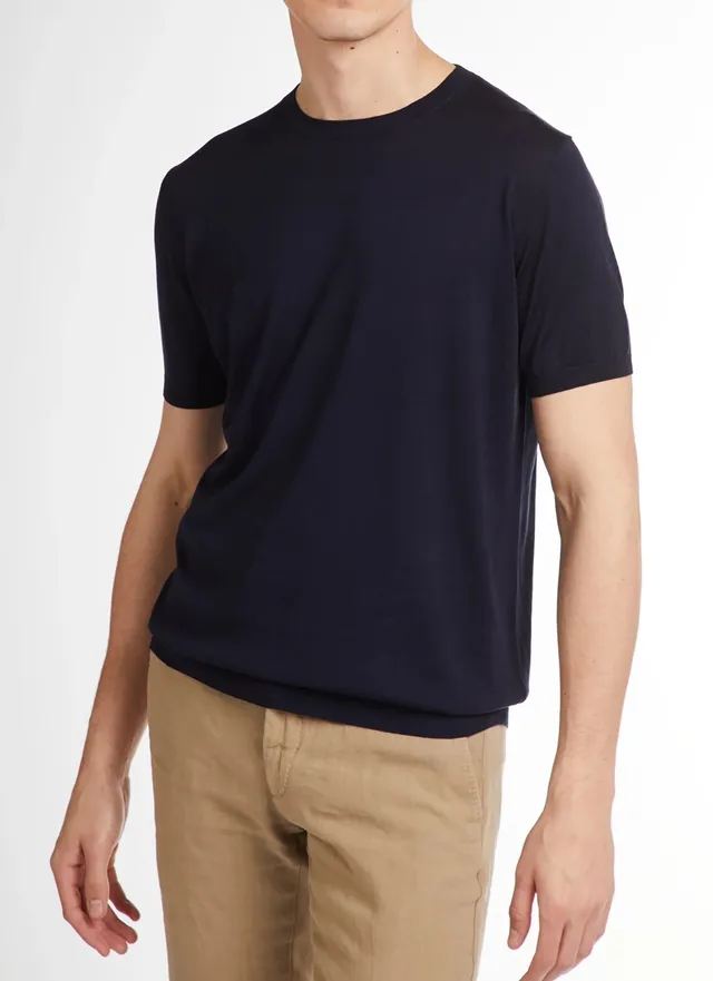 Kangra 3004 21 Maglia Girocollo Blu Seta Cotone