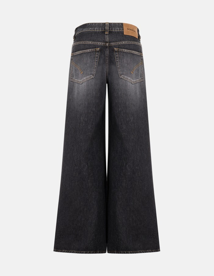 Dondup Marlen DP775 Wide Leg Jeans Donna Nero Stretch
