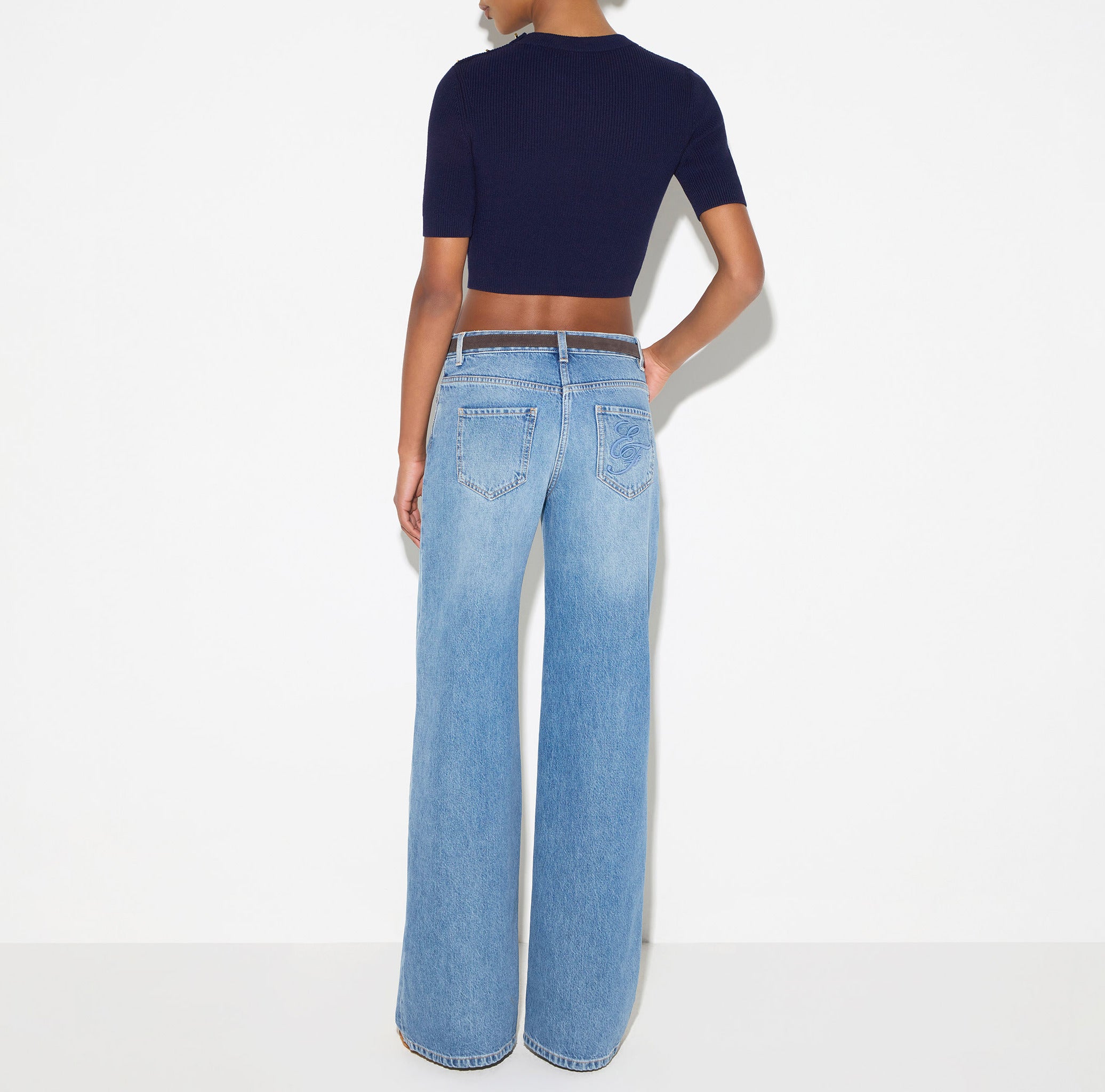 Elisabetta Franchi MK02S66E2 Maglia Cropped Blu