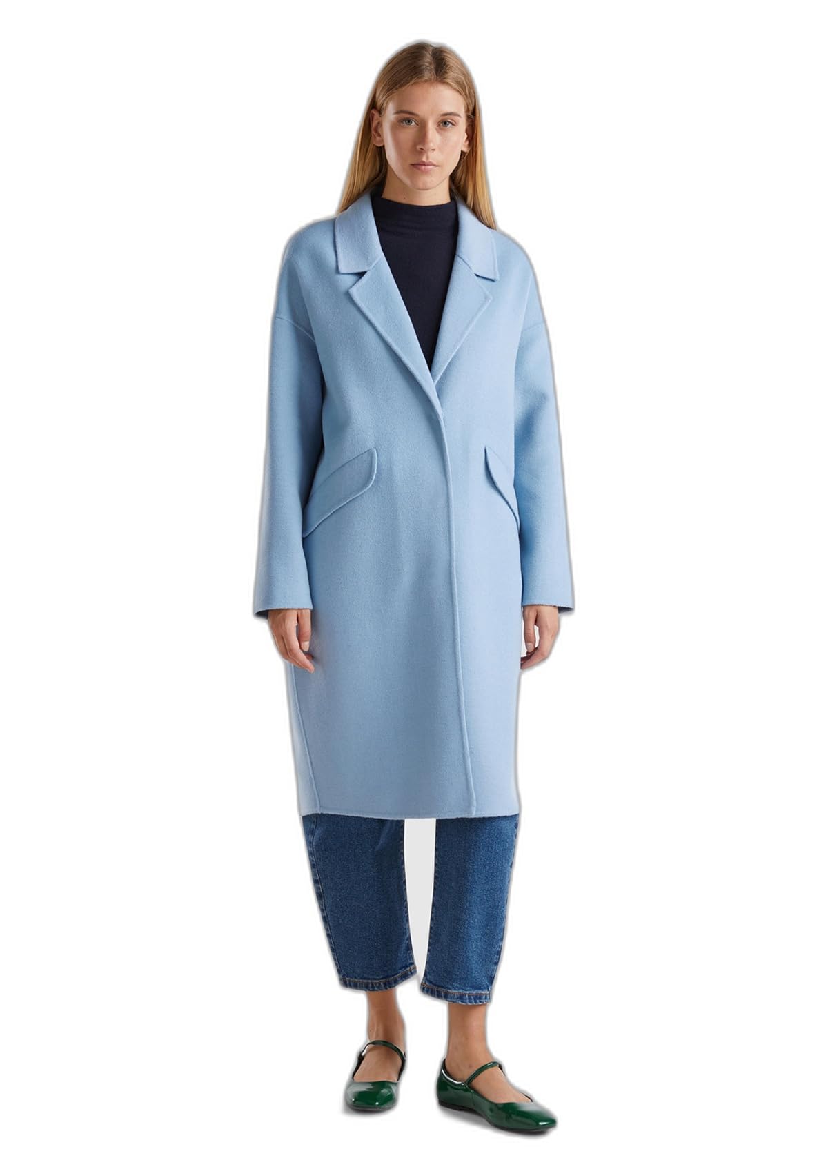 Benetton Cappotti 28f7dn06b Cappotto Donna Beige misto lana