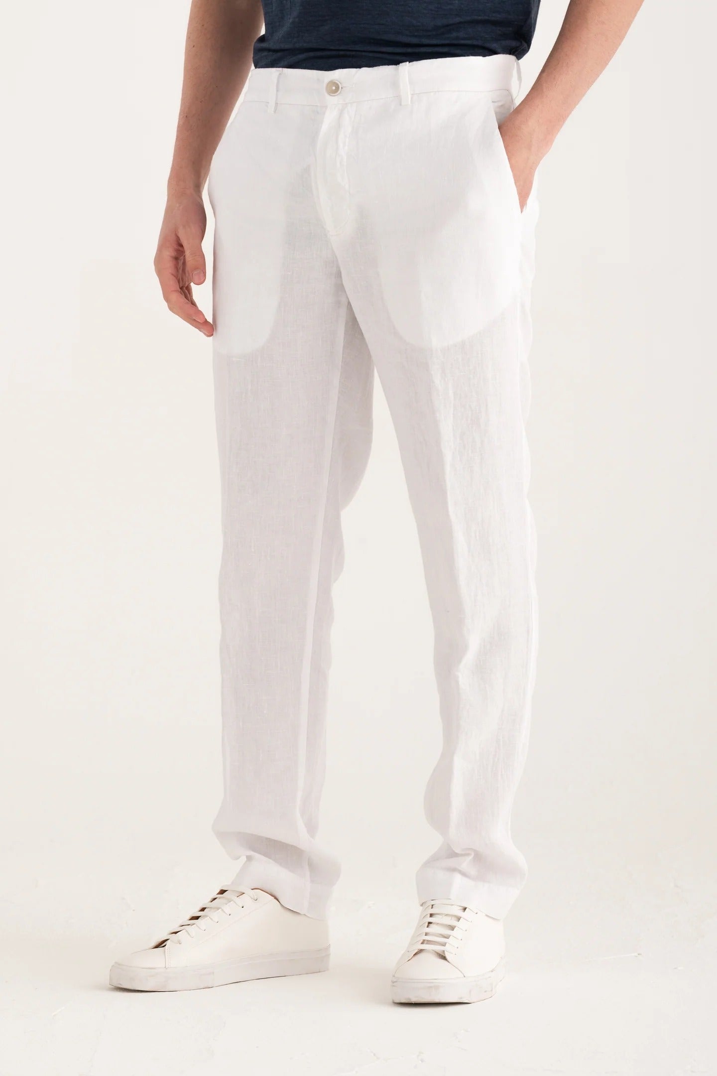 120% Lino 33ALIM2411 Pantalone Chino Bianco puro lino
