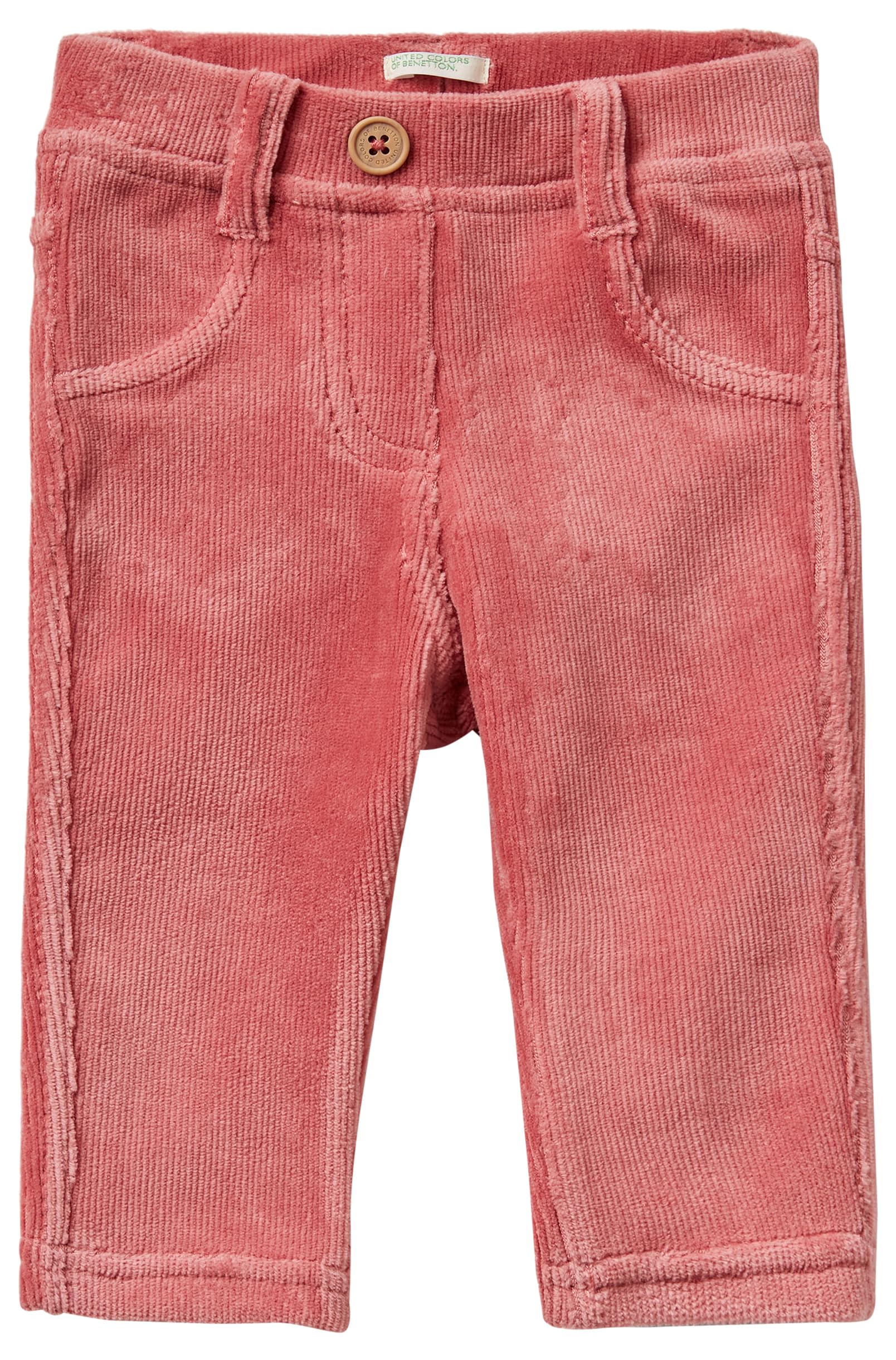 Benetton 4DZBAE003 pantaloni bimbo cotone rosa ricamo coniglio