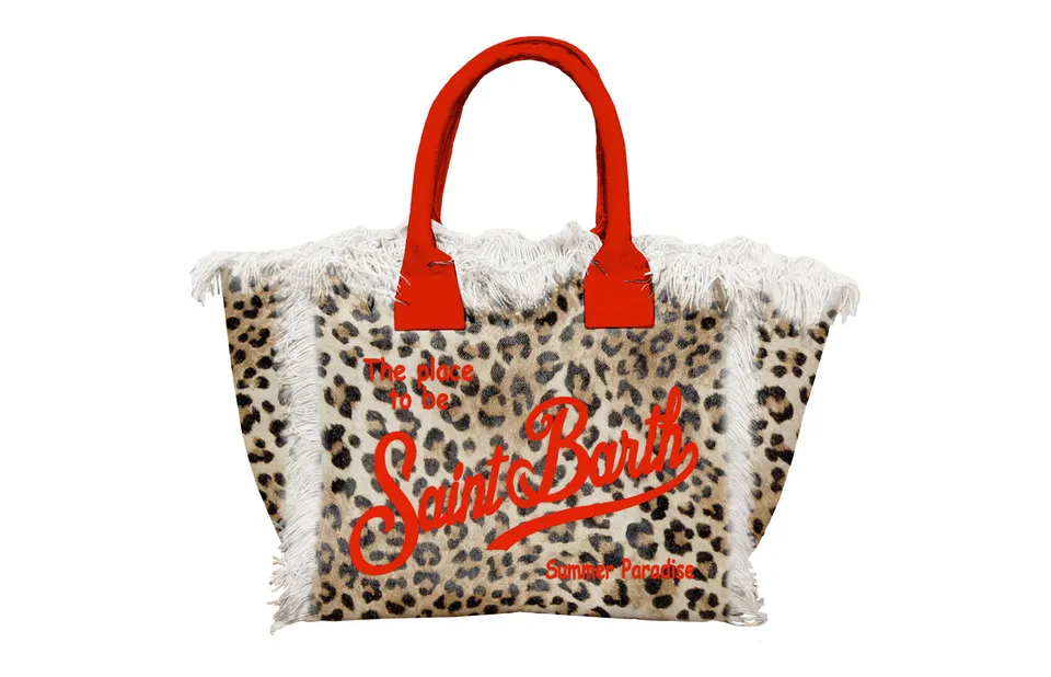 MC2 Saint Barth Vanity Mini Borsa Canvas Leopard Sand Rosso