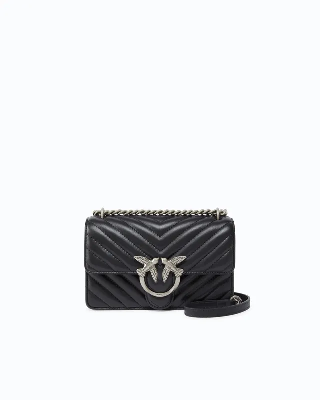 Pinko Love One Mini 100074-A0GK Borsa Donna Nero Silver Nappa