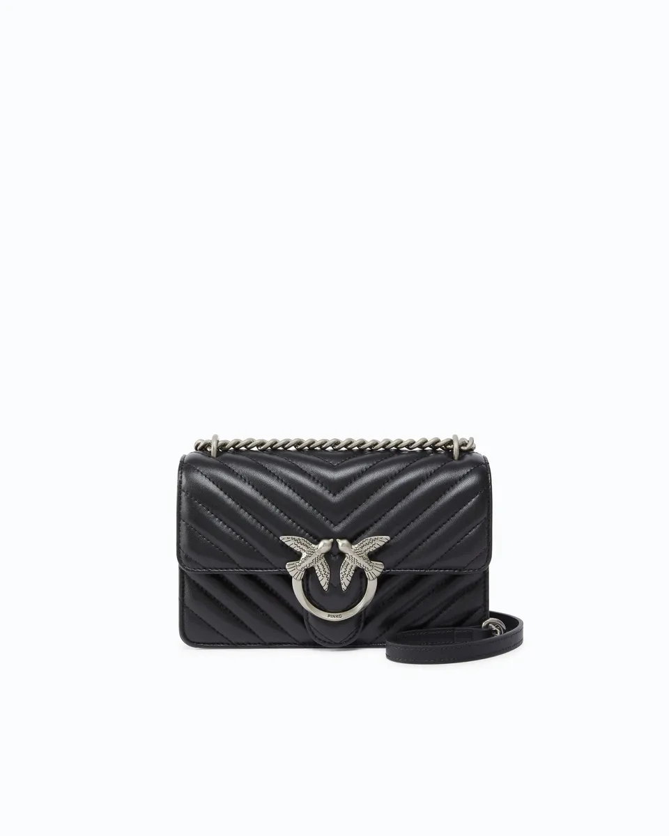 Pinko Love One Mini 100074-A0GK Borsa Donna Nero Silver Nappa